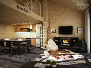 Гостиная и столовая - Дизайн интерьера коттеджа на оз. Тургояк (Солнечная долина)